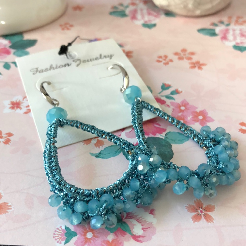 Gorgeous NWT Turquoise Crochet & Beads Earrings! - Picture 3 of 4